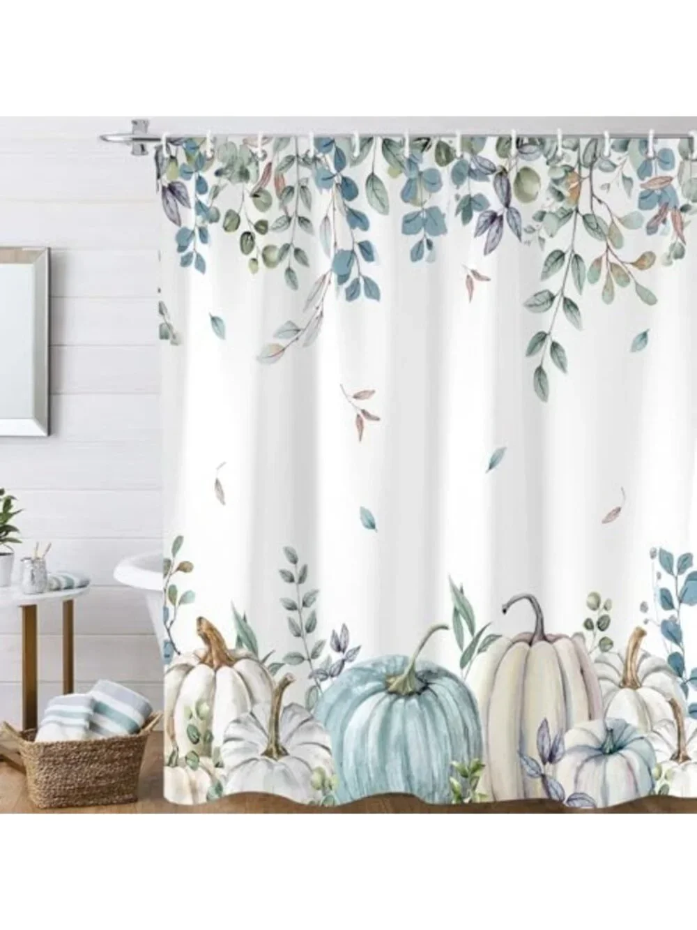 Blue Pumpkin Fall Shower Curtain 72x72 Inches - Autumn Bathroom Decor Accent